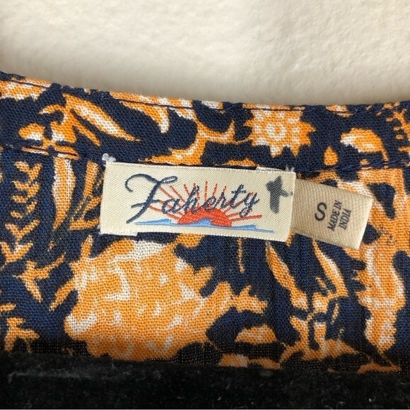 Faherty Montara Long Sleeve Dress in Wanderlust Floral Blue Orange Small - Picture 3 of 8